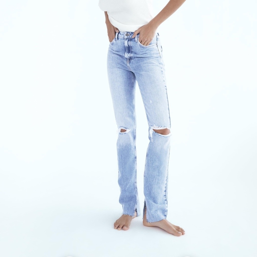 zara flared ripped slim fit jeans